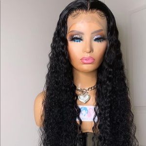 Jet black deep wave wig (frontal)